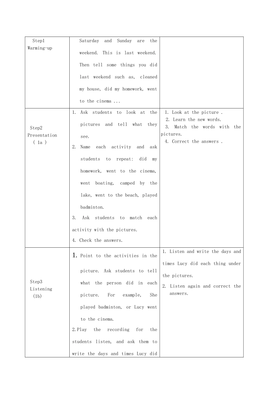 七年级英语下册 Unit 12 What did you do last weekend？教案 （新版）人教新目标版_第2页