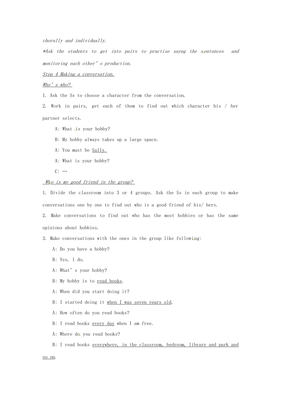 天津市武清区杨村第五中学八年级英语下册《Module 1 Hobbies（第二课时）Dictation,Pronunciation and Speaking and do some exercises if possible.》教案 外研版_第2页