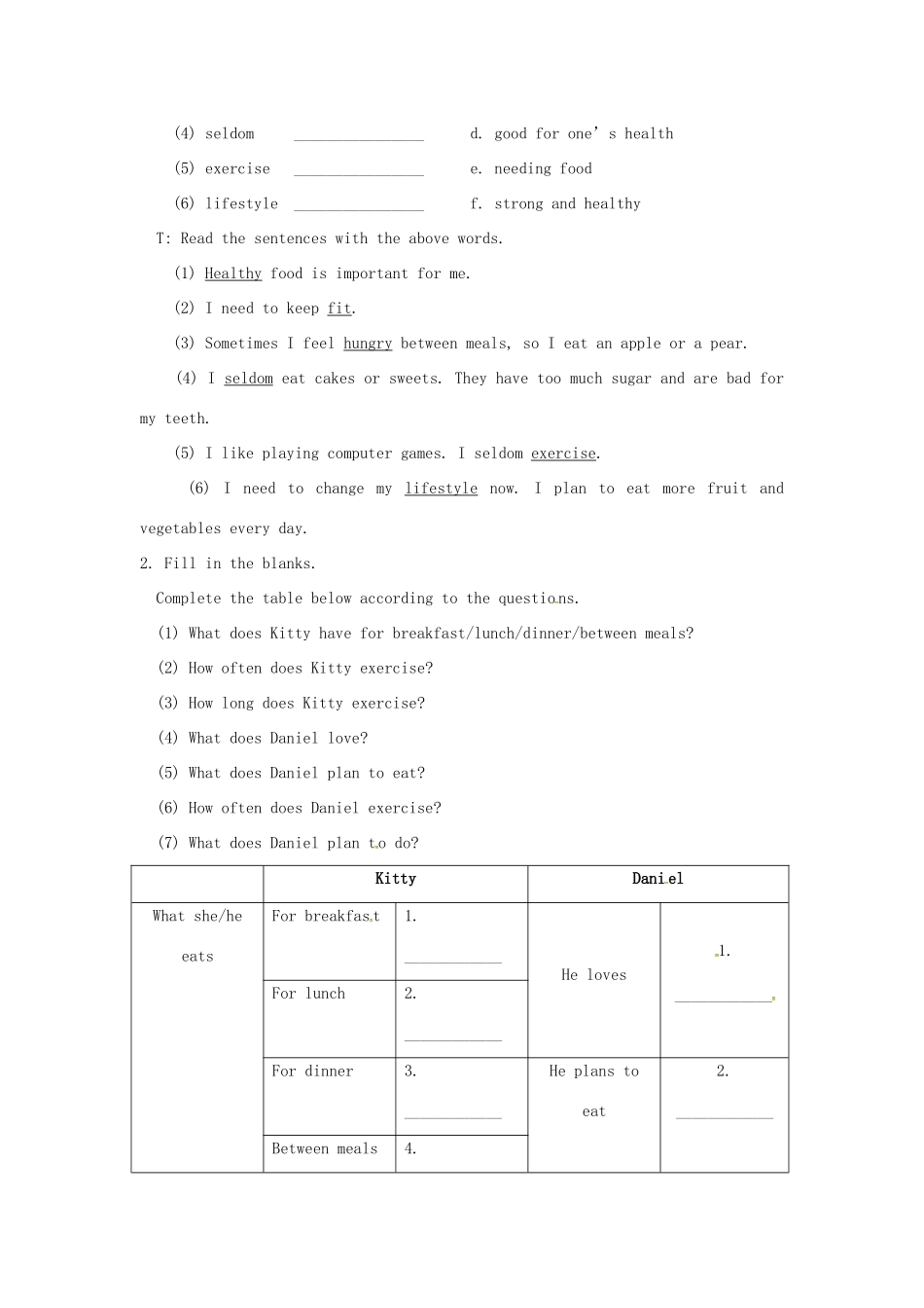 七年级英语上册 Unit 6 Food and lifestyle Reading II教案 （新版）牛津版-（新版）牛津版初中七年级上册英语教案_第2页