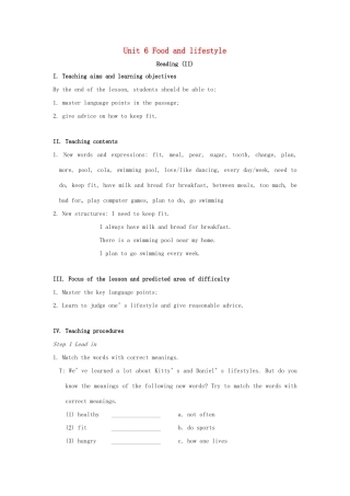七年级英语上册 Unit 6 Food and lifestyle Reading II教案 （新版）牛津版-（新版）牛津版初中七年级上册英语教案
