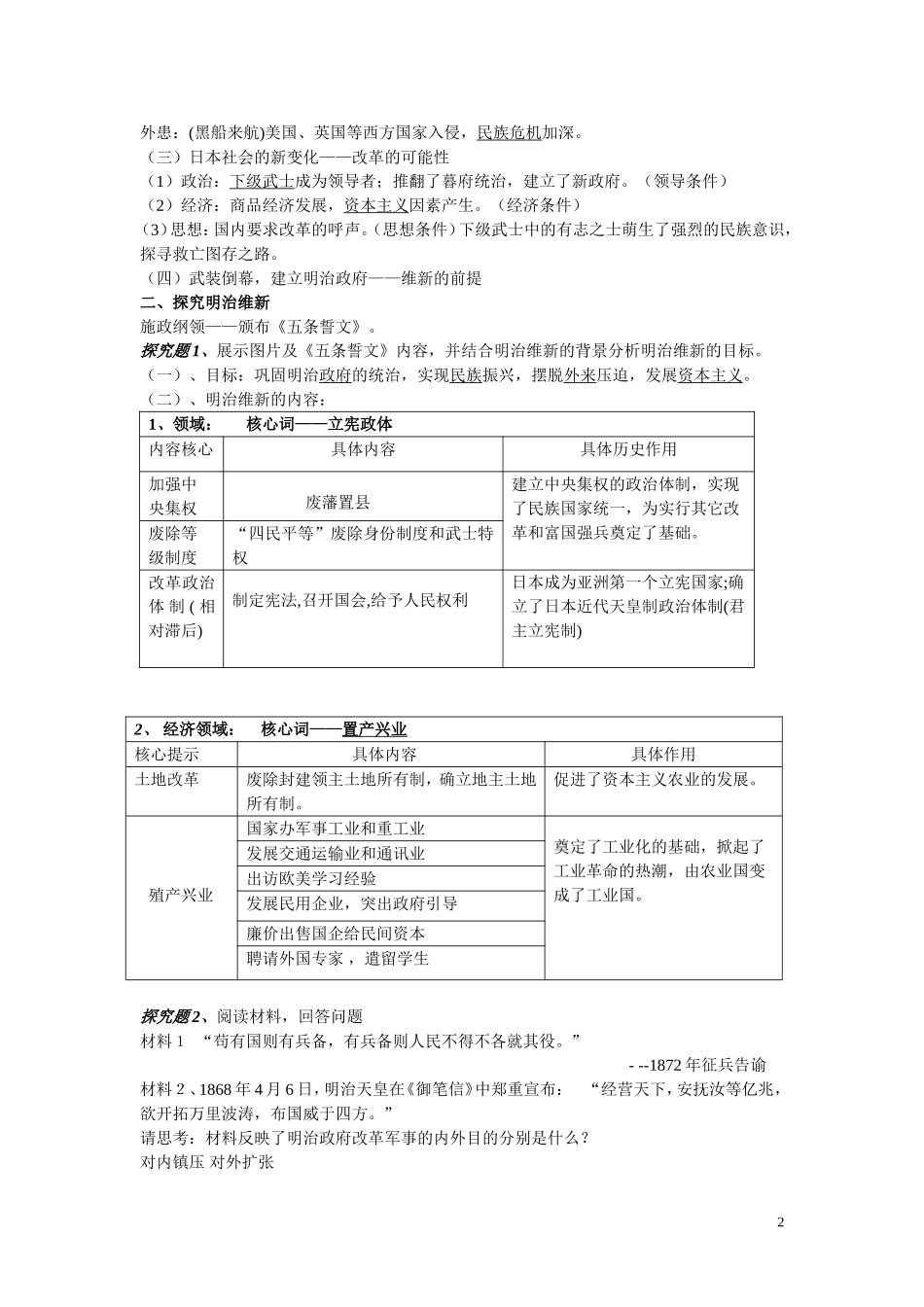 高中历史《日本明治维新》教案5 人民版选修1_第2页