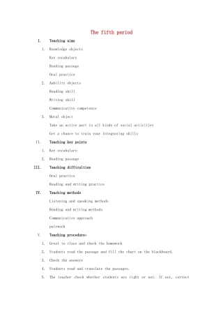 八年级英语上册 unit6The fifth period教案 人教新目标版