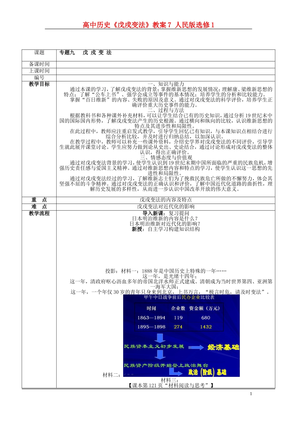 高中历史《戊戌变法》教案7 人民版选修1_第1页