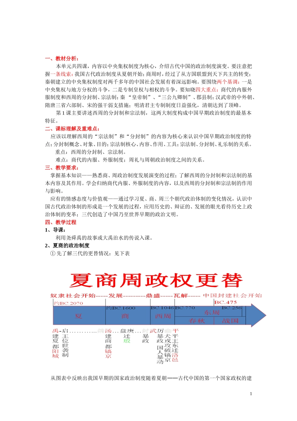 高中历史《夏商制度与西周封建》教案5 岳麓版必修1_第1页