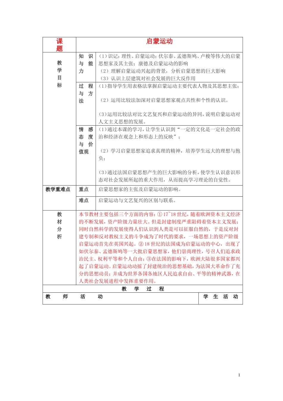 高中历史《启蒙运动》教案6 新人教版必修2_第1页