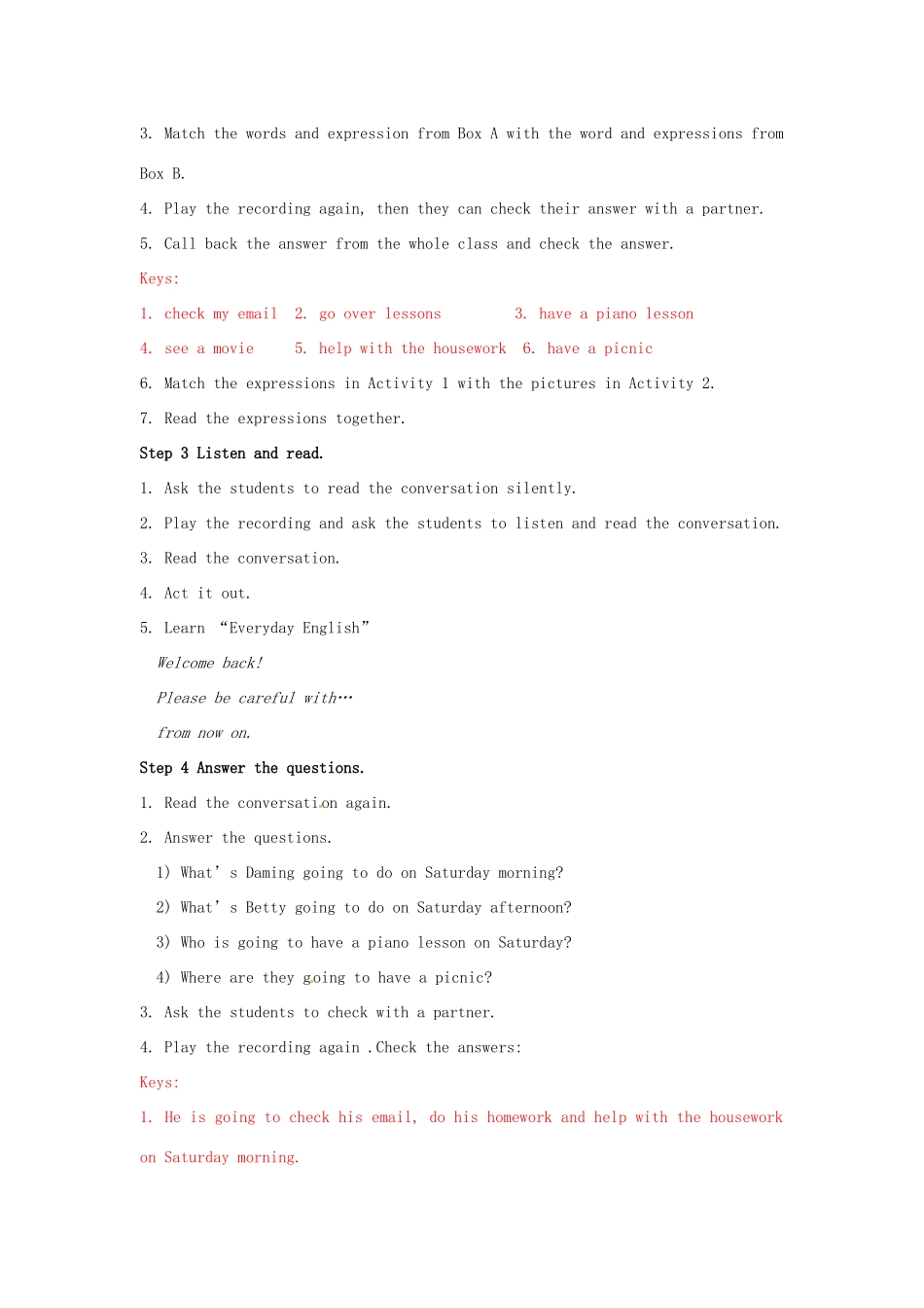 七年级英语下册 Moudle 3 Unit 1 What are you going to do at the weekends教案1 （新版）外研版-（新版）外研版初中七年级下册英语教案_第3页