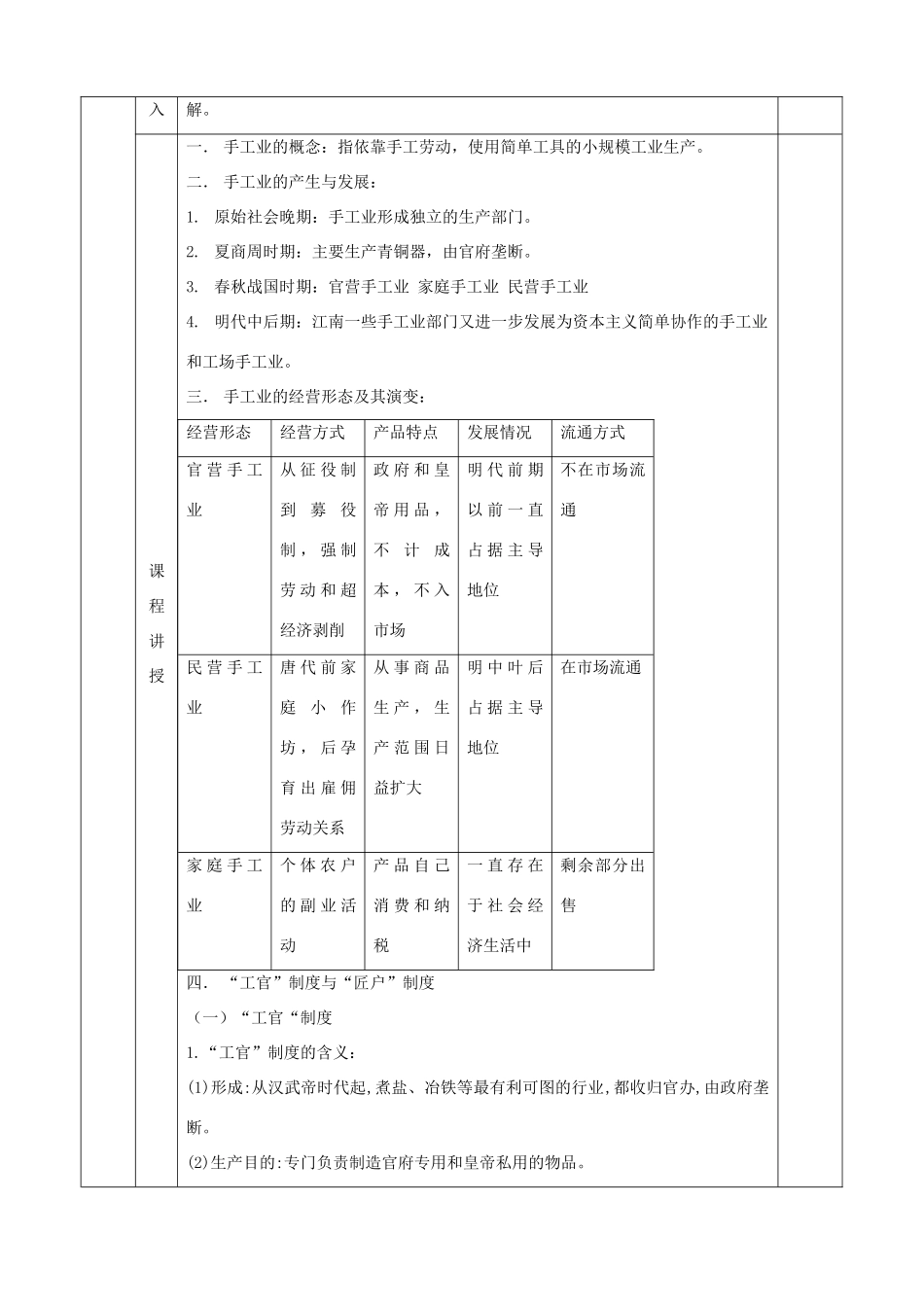 高中历史《古代中国的手工业经济》教学设计 人民版必修2-人民版高中必修2历史教案_第2页