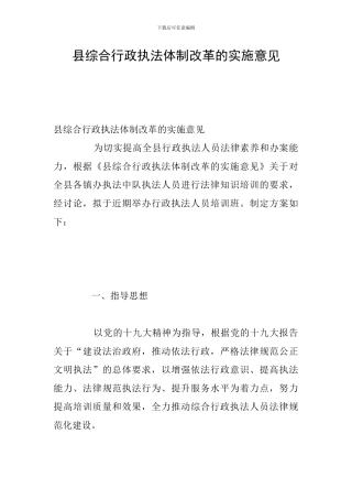 县综合行政执法体制改革的实施意见