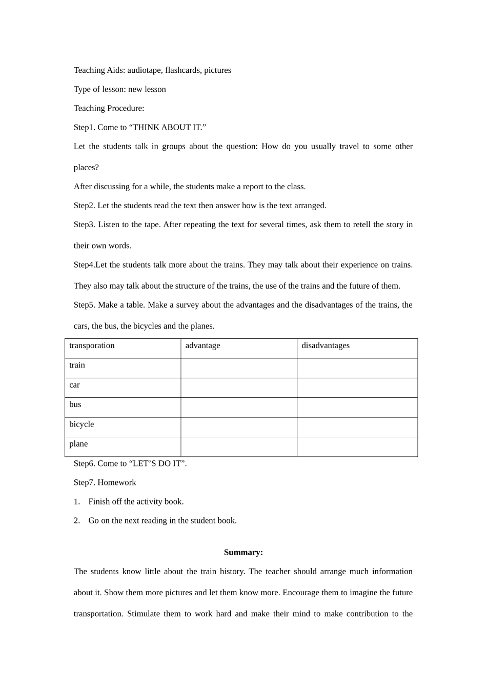 八年级英语下册 Unit 5 Go with Transportation全单元教案 冀教版_第3页