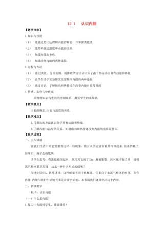 九年级物理上册 第十二章 内能与热机 12.1 认识内能教案 （新版）粤教沪版-（新版）粤教沪版初中九年级上册物理教案
