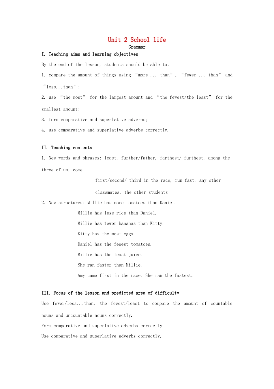 八年级英语上册 Unit 2 School life Garmmar教案 （新版）牛津版-（新版）牛津版初中八年级上册英语教案_第1页