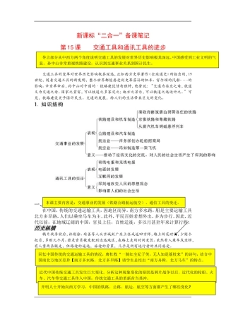 高中历史“二合一”备课笔记  第15课    交通工具和通讯教案新人教版必修