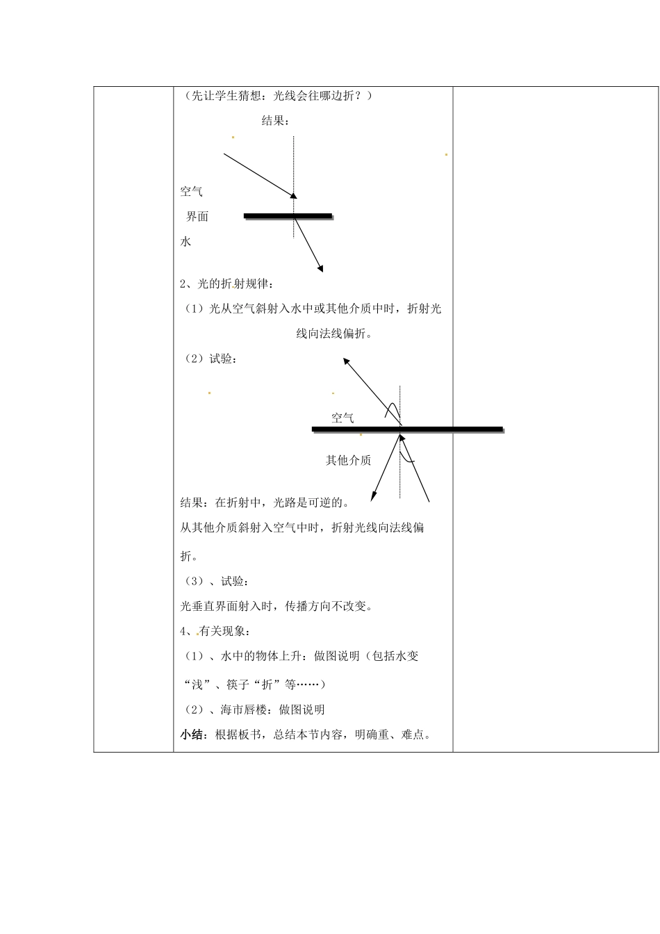 云南省大理州苗尾九年制学校八年级物理上册《2.4 光的折射》教案 新人教版_第2页