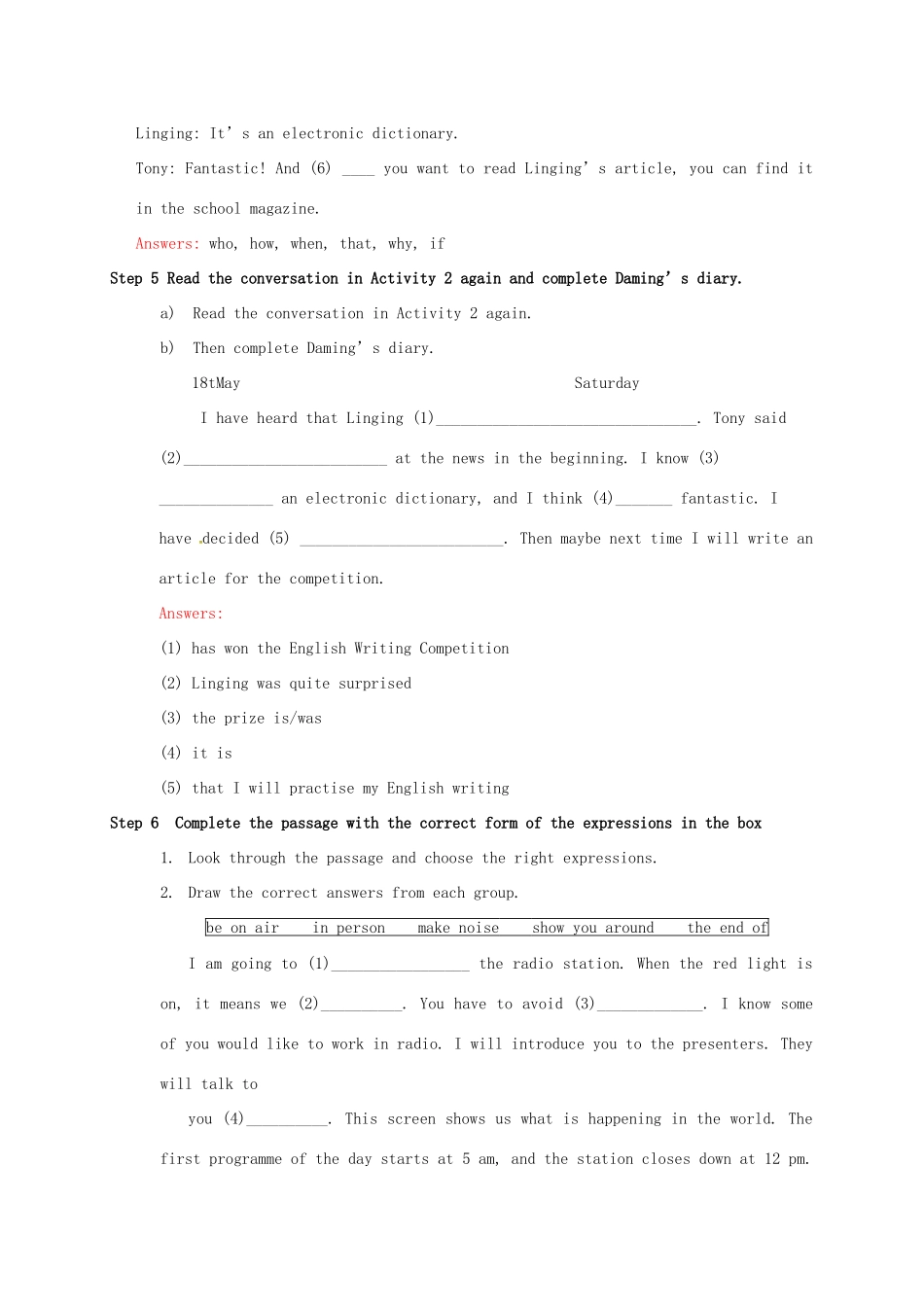 学年八年级英语下册 Module 10 On the radio Unit 3 Language in use教案 （新版）外研版-（新版）外研版初中八年级下册英语教案_第3页