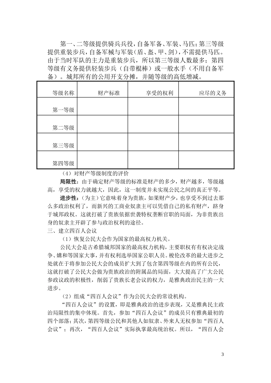 高中历史 除旧布新的梭伦改革 教案2 新人教版选修1_第3页