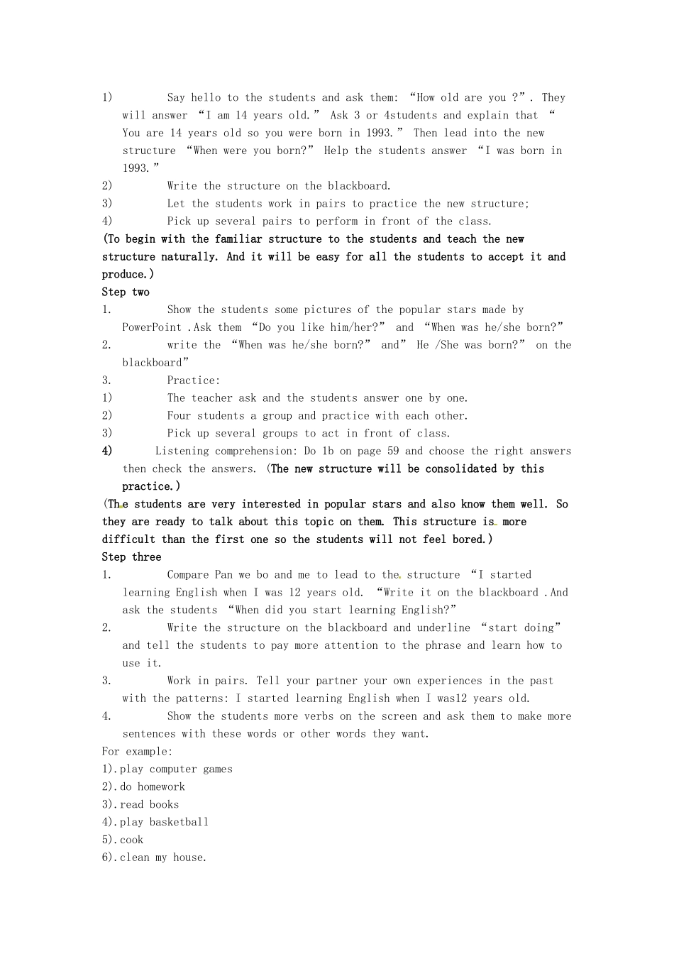 七年级英语下册：Unit 5 When was he born（教案1）鲁教版_第2页