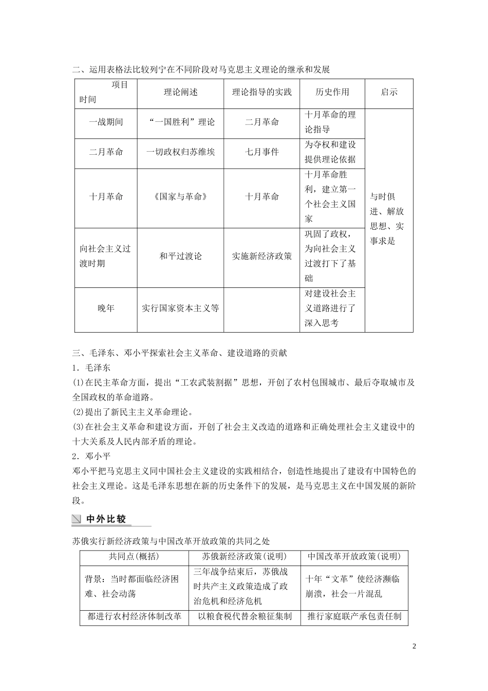 高中历史 第四单元 无产阶级革命家单元学习总结讲义 岳麓版选修4-岳麓版高二选修4历史教案_第2页