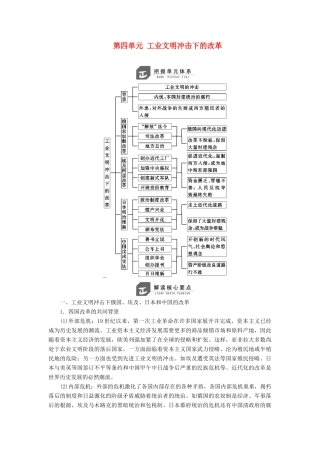 高中历史 第四单元 工业文明冲击下的改革单元小结与测评教案（含解析）岳麓版选修1-岳麓版高二选修1历史教案