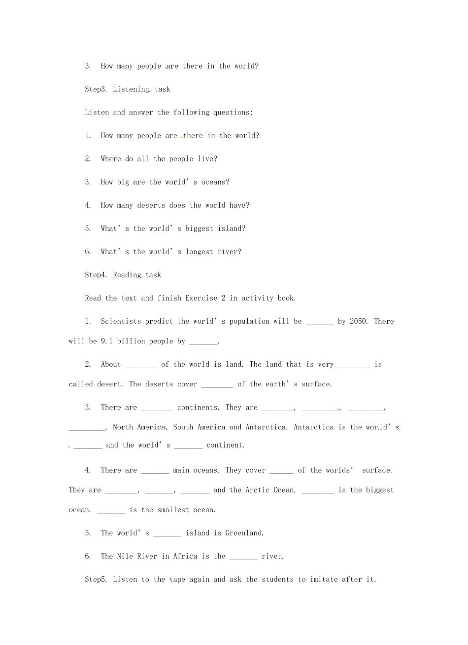 八年级英语下册 Unit 7 Know Our World Lesson 38 The World Is a Big Place教案 （新版）冀教版-（新版）冀教版初中八年级下册英语教案_第2页