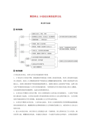 高中历史 第四单元 19世纪以来的世界文化单元学习总结教案（含解析）岳麓版必修3-岳麓版高二必修3历史教案