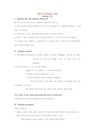 八年级英语上册 Unit 2 School life Reading II教案 （新版）牛津版-（新版）牛津版初中八年级上册英语教案