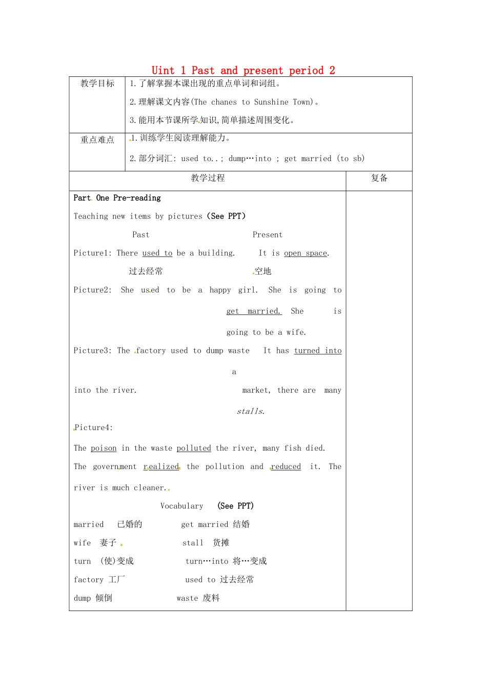 八年级英语下册 Uint 1 Past and present period 2教案 （新版）牛津版-（新版）牛津版初中八年级下册英语教案_第1页