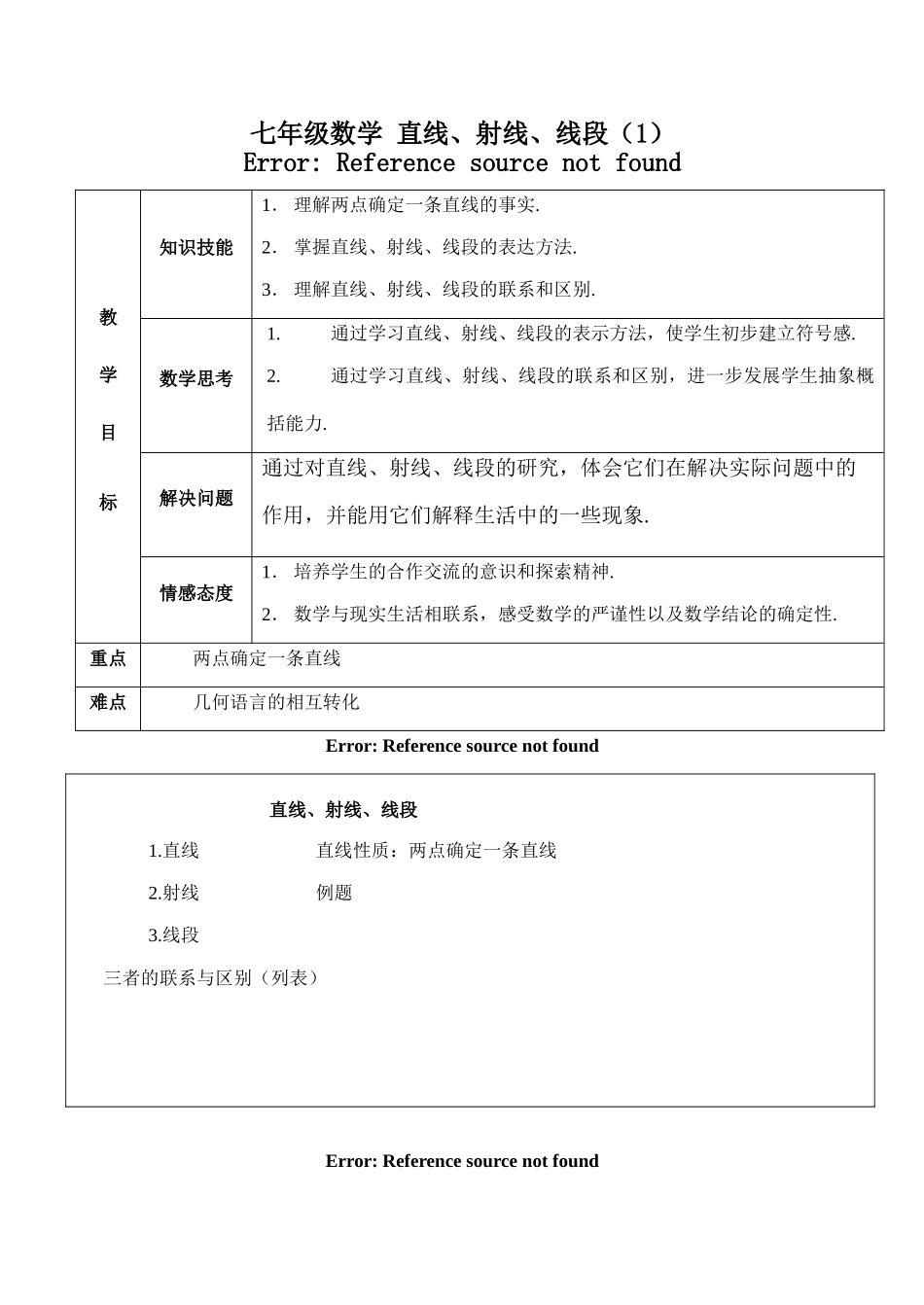 七年级数学 直线、射线、线段（1）_第1页