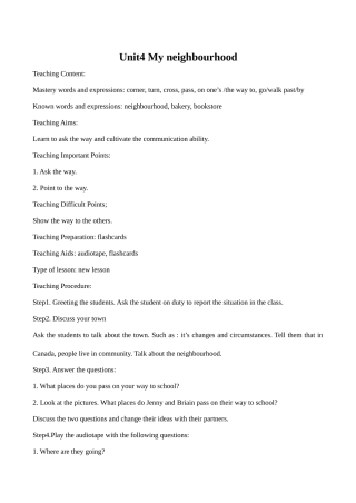 八年级英语上册Unit4 My neighbourhood冀教版