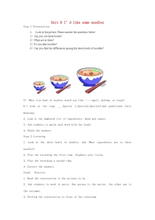 四川省江油市七年级英语下册《Unit8I’d like some noodles》教案2 人教新目标版