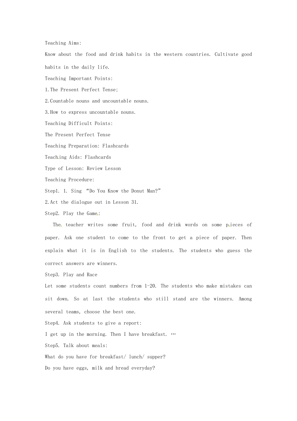 七年级英语上册 Unit 4 Food and Restaurants Lesson 31—Lesson 32教案 冀教版_第3页