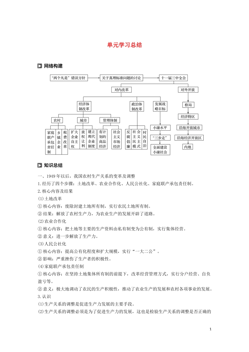 高中历史 第五单元 改革开放与中华民族的伟大复兴单元学习总结讲义 岳麓版选修1-岳麓版高二选修1历史教案_第1页