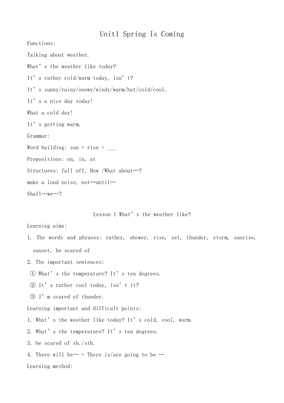 八年级英语冀教版Unit1 Spring Is Coming_第1页