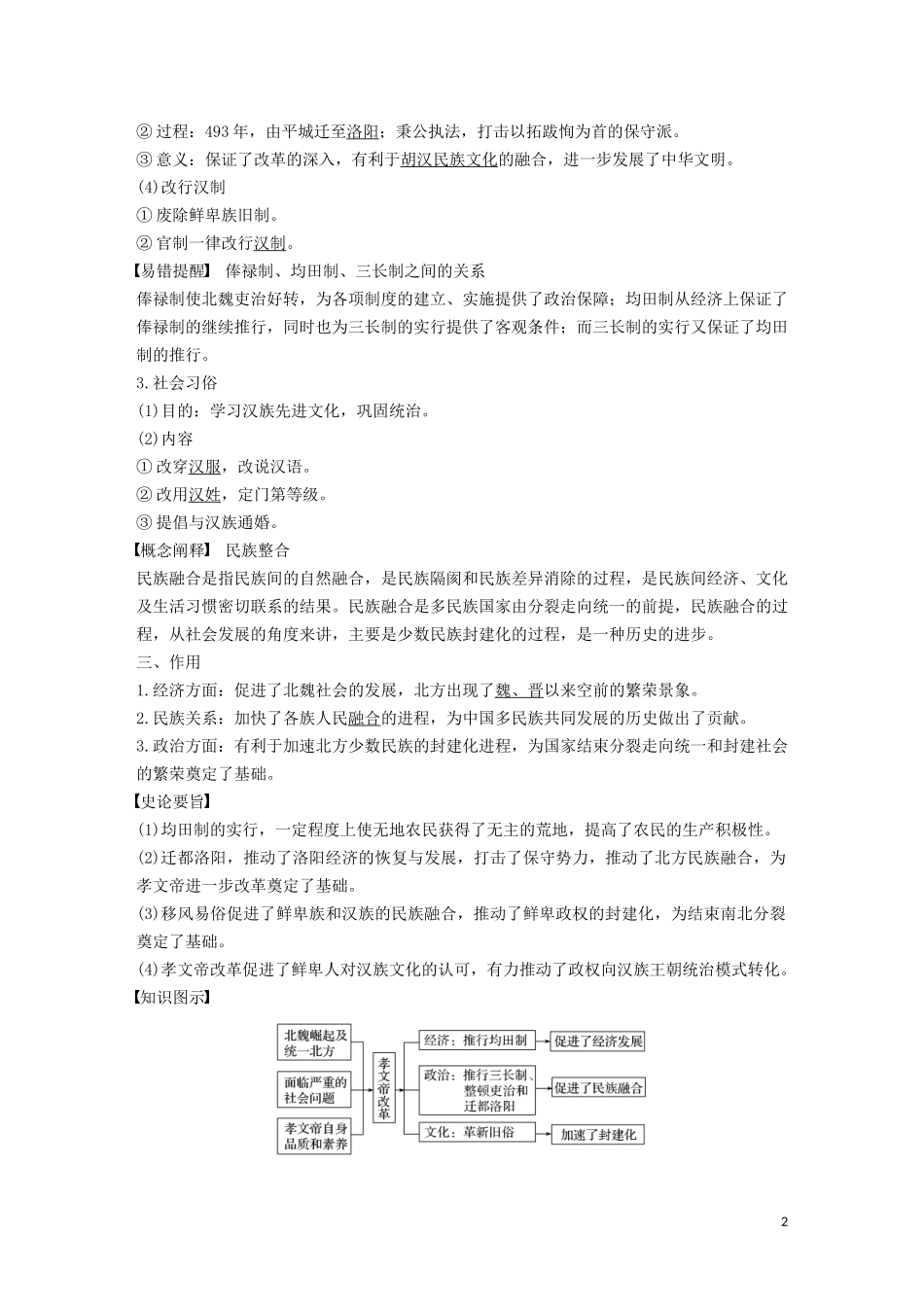 高中历史 第二单元 古代历史上的改革（下） 第5课 北魏孝文帝改革与民族融合讲义 岳麓版选修1-岳麓版高二选修1历史教案_第2页