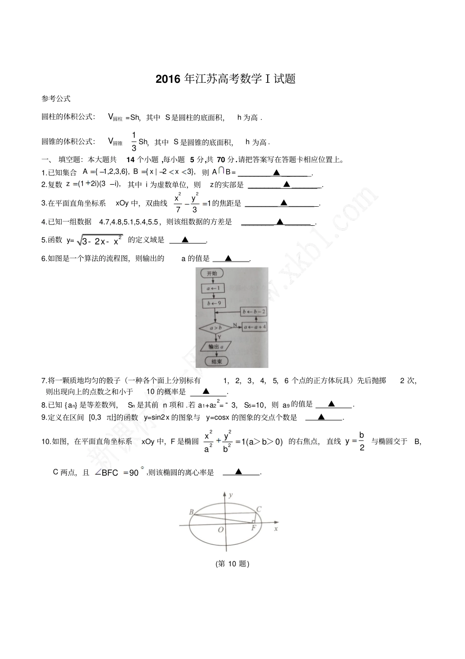 2016年江苏数学高考试题文档版含答案_第1页