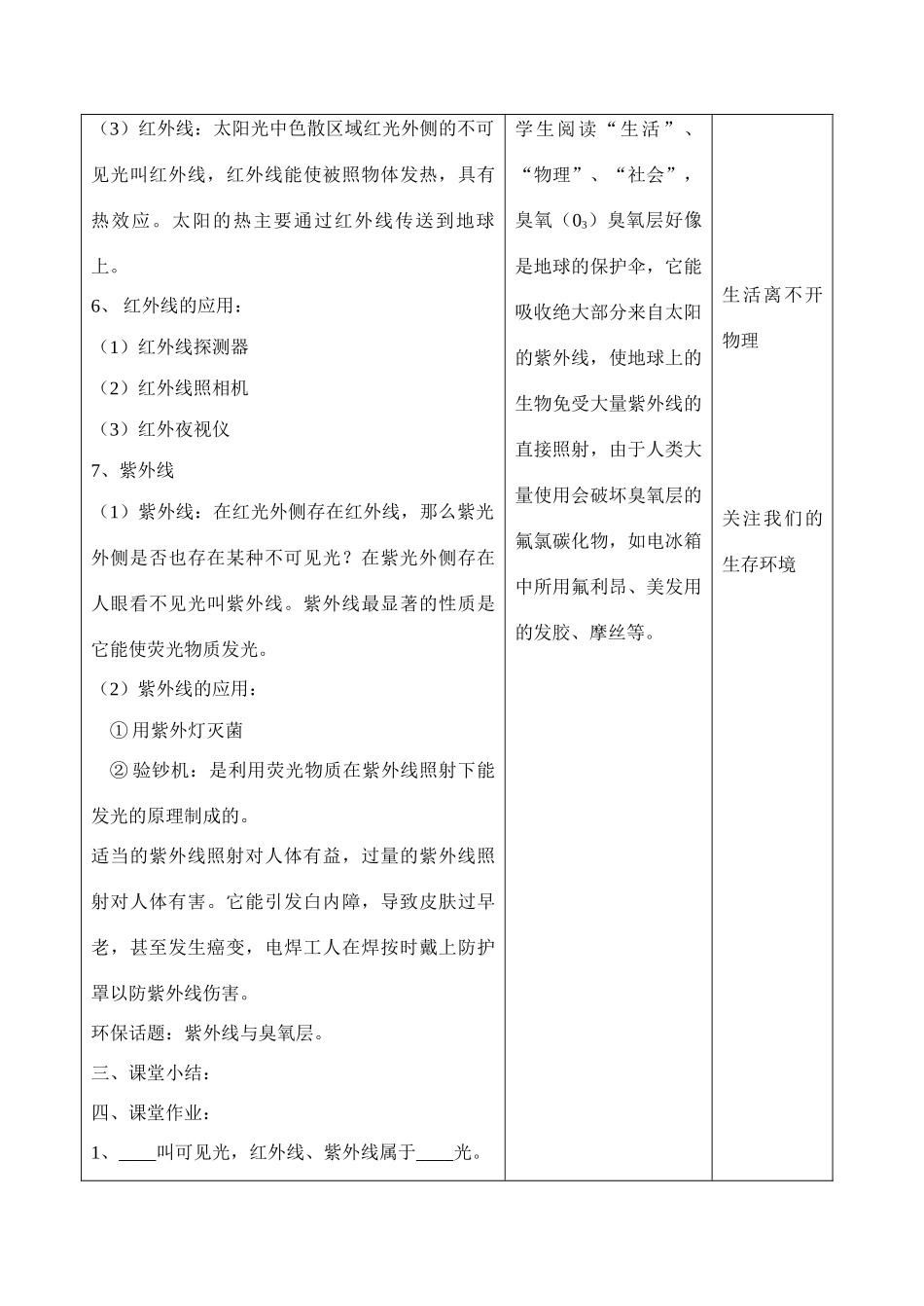 八年级物理第三章第二节   人眼看不见的光教案苏科版_第3页