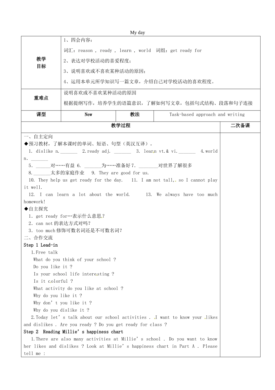 七年级英语上册 Unit 4 My day task教案 （新版）牛津版-（新版）牛津版初中七年级上册英语教案_第1页