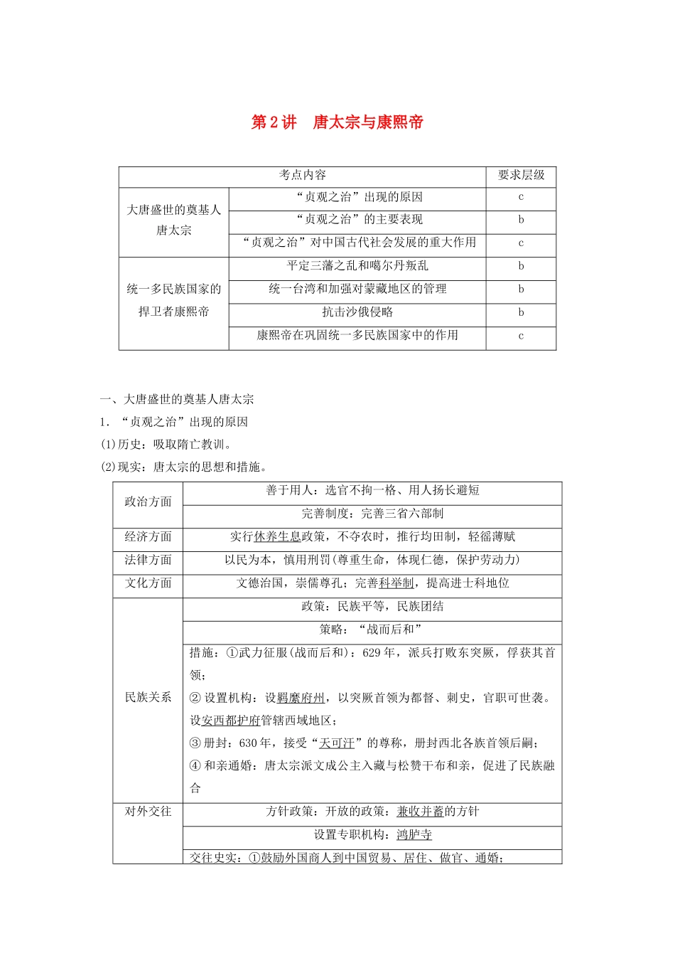 高中历史 第七单元 古代中国的政治家与东西方的先哲 第2讲 唐太宗与康熙帝教案（含解析）新人教版选修4-新人教版高二选修4历史教案_第1页