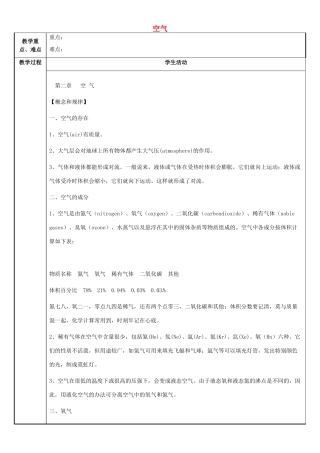七年级科学下册 第2章 空气教案 （新版）华东师大版-（新版）华东师大版初中七年级下册自然科学教案