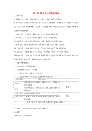 高中历史 第一单元 古代历史上的改革（上）第2课 日本仿效唐制的变革教案 岳麓版选修1-岳麓版高二选修1历史教案