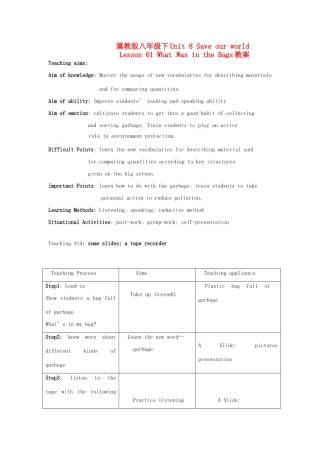 八年级英语下册 Unit 8 Save Our World Lesson 61教案 冀教版