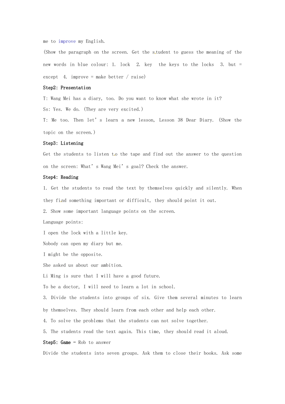 八年级英上册 Unit 5 Lesson 38 Dear Diary教案 冀教版_第2页