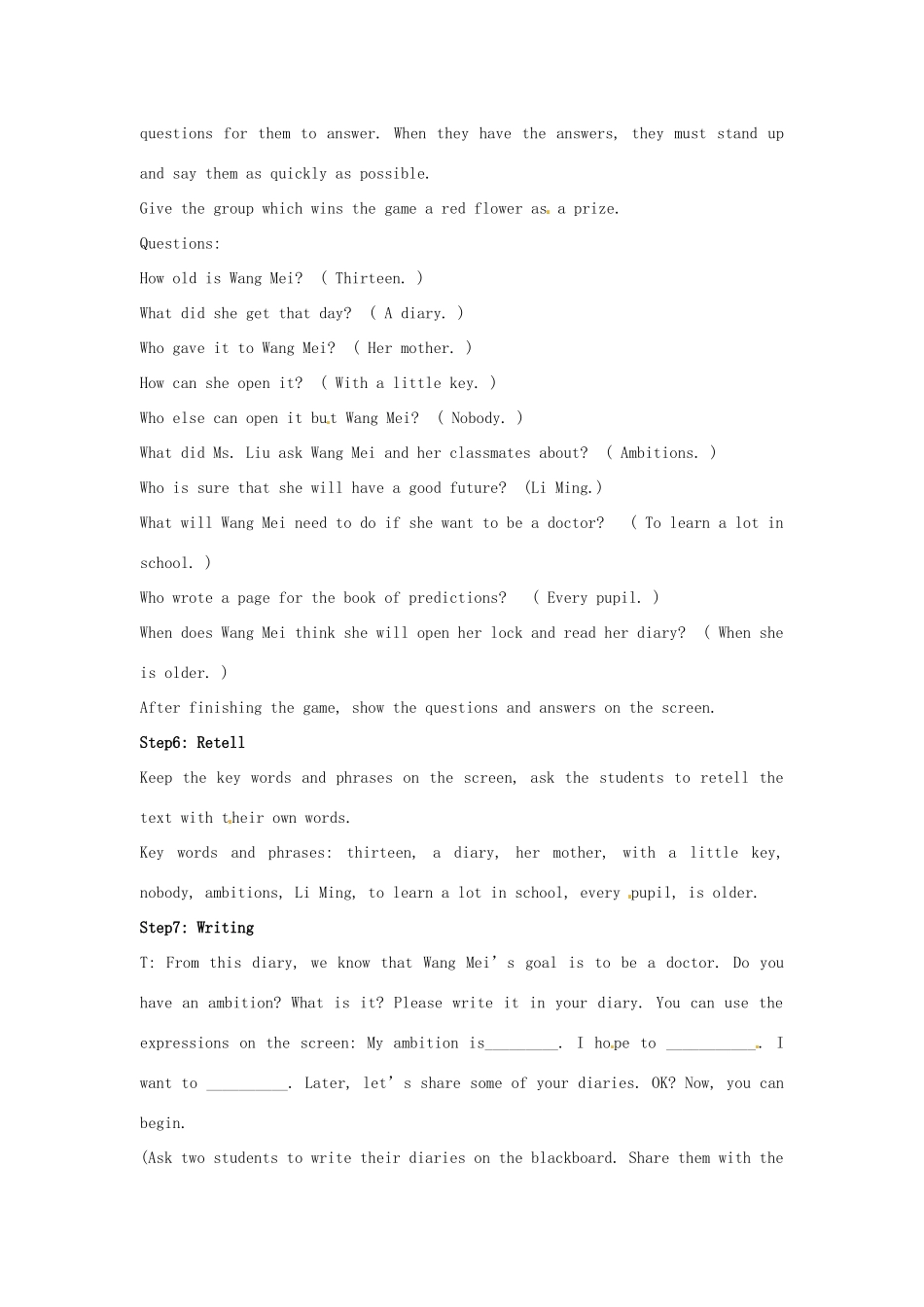 八年级英上册 Unit 5 Lesson 38 Dear Diary教案 冀教版_第3页