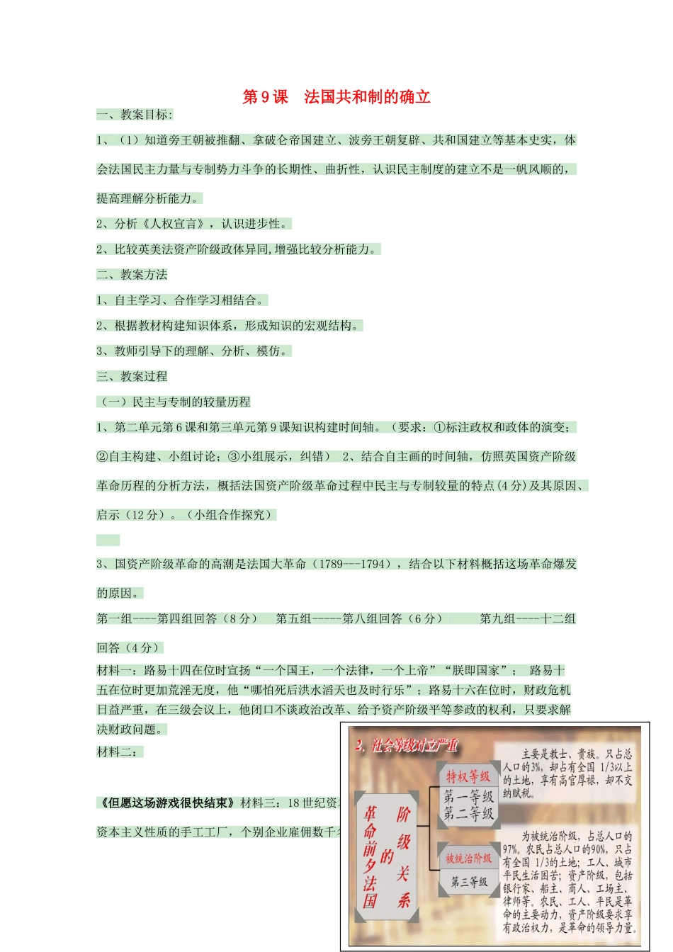 高中历史 第9课 法国共和制的确立教案 岳麓版选修2-岳麓版高二选修2历史教案_第1页