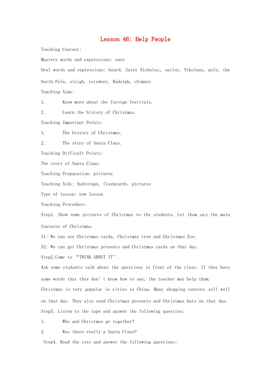 九年级英语下册 Unit 6 Accidents Lesson 46教案 冀教版_第1页