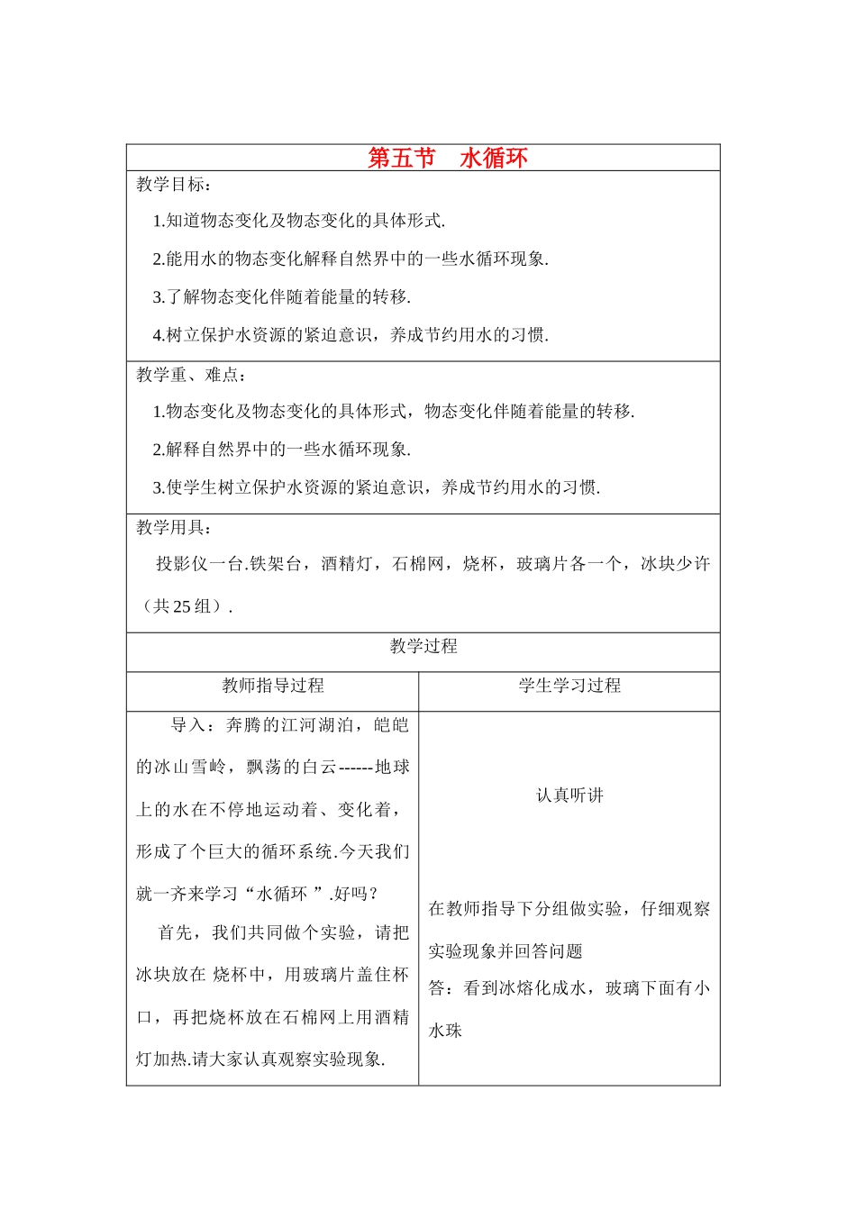 八年级物理第二章第五节 水循环教案苏科版_第1页