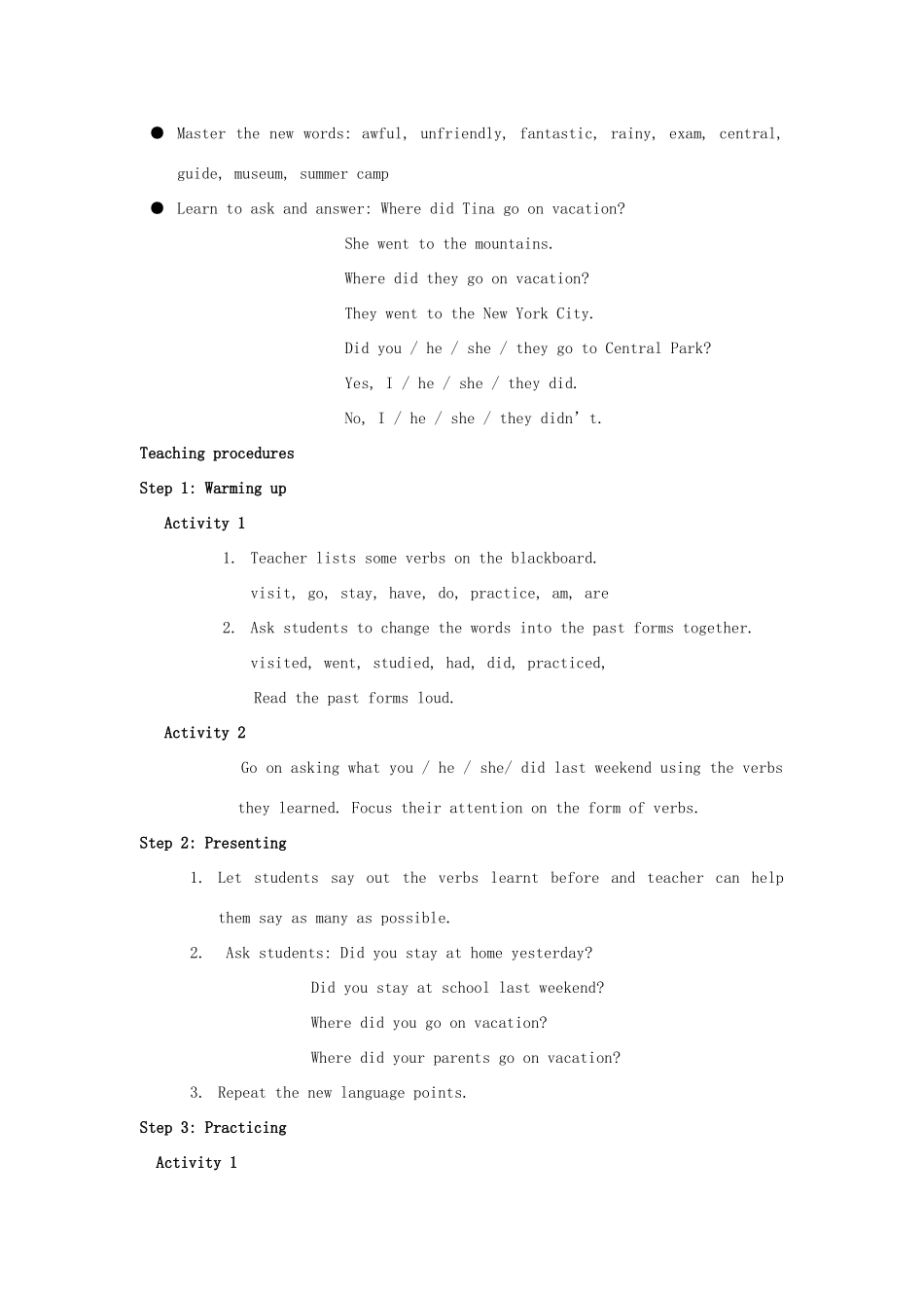 四川省江油市七年级英语下册《Unit 10 Where did you go on vacation 》教案2 人教新目标板_第2页