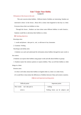 八年级英语上册 Unit 7 Enjoy Your Hobby Lesson 55教案 冀教版