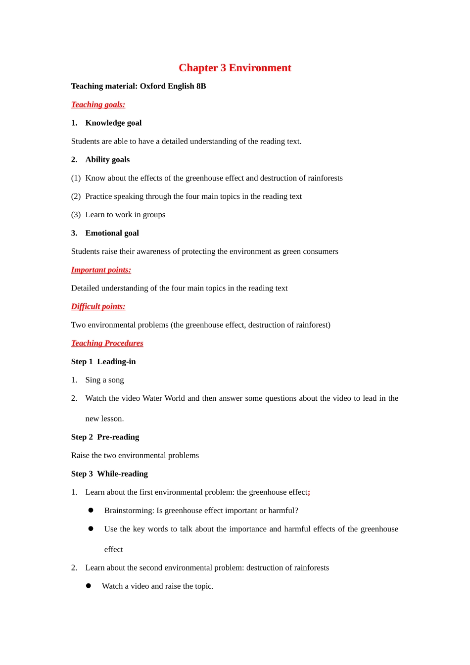 八年级英语下册：Chapter 3 Environment PeriodⅡ教案（深圳牛津版）_第1页