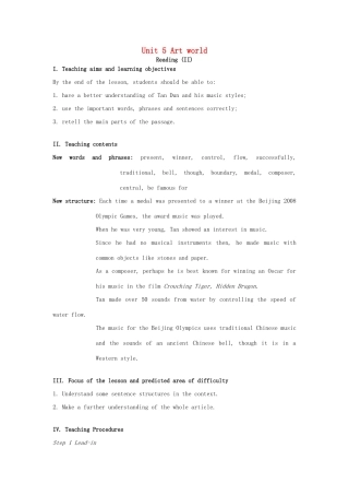 九年级英语上册 Unit 5 Art world Reading II教案 （新版）牛津版-（新版）牛津版初中九年级上册英语教案