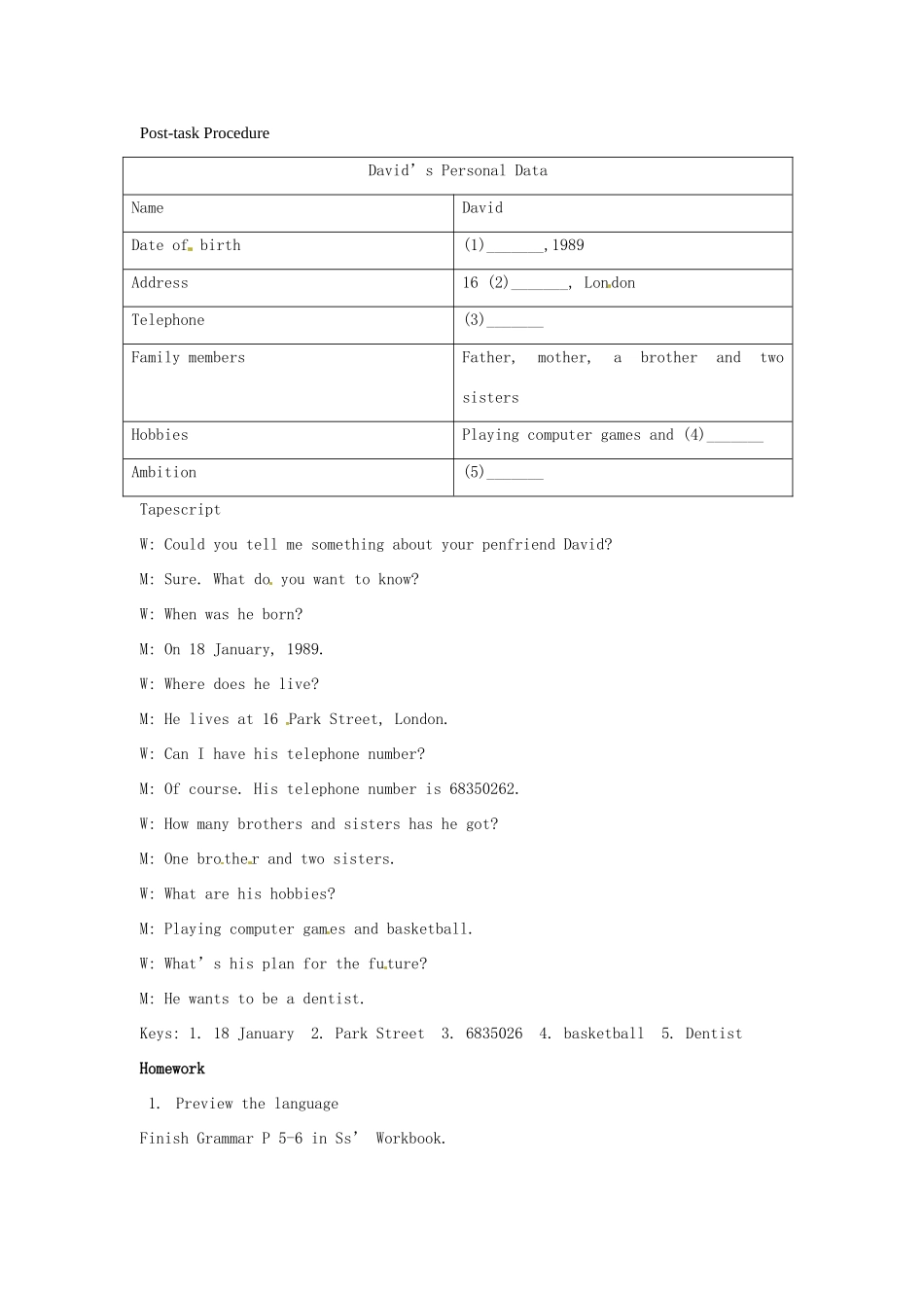 七年级英语上册 Unit 1 Period Four Listening复习教案 （新版）牛津深圳版-牛津深圳版初中七年级上册英语教案_第2页